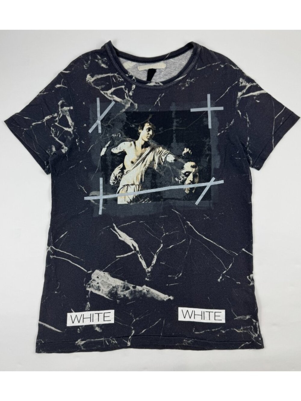 Off-White Virgil Abloh Black Caravaggio Marble T Shirt Men Size XS Single Stitch